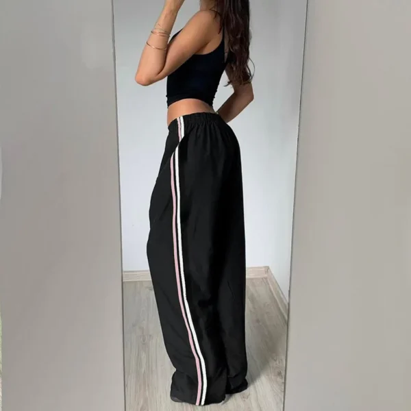 Y2k Casual Basic Striped Low-waisted Pants Women Lace-up Waist Baggy Straight Sweatpants Retro Chic Fashion Streetwear - Image 3