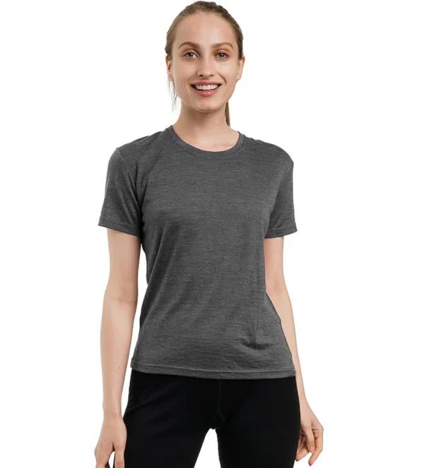 Women's 100% Merino Wool T Shirt Merino Short Sleeve Slim Fit Base Layer Tee Hiking Yoga Running Breathable Wicking Quick Drying - Image 2