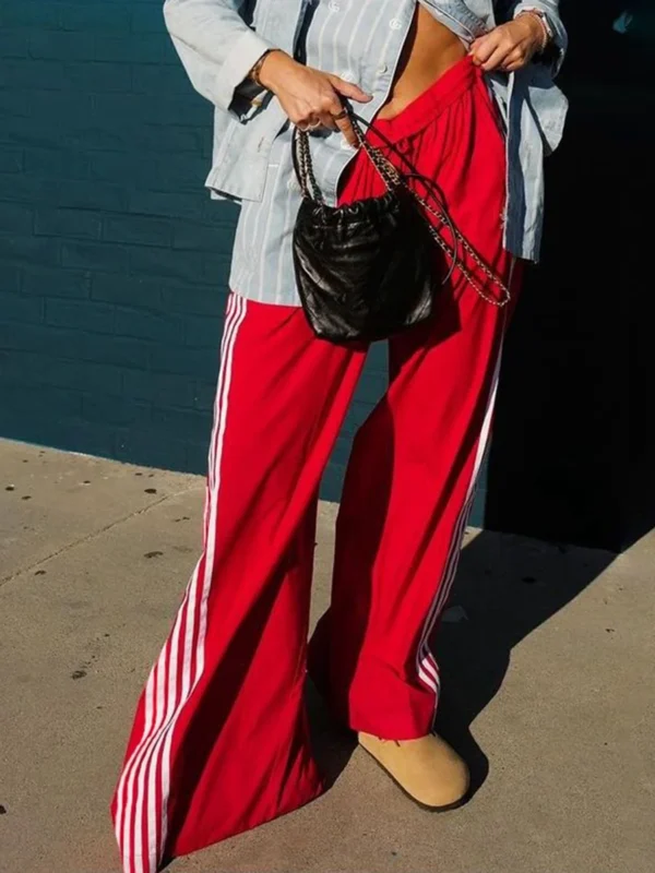 Y2k Pants Women Striped Track Pants Elastic Waist Straight Leg Sweatpants Joggers Wide Leg Side Stripes Pants with Pockets - Image 6