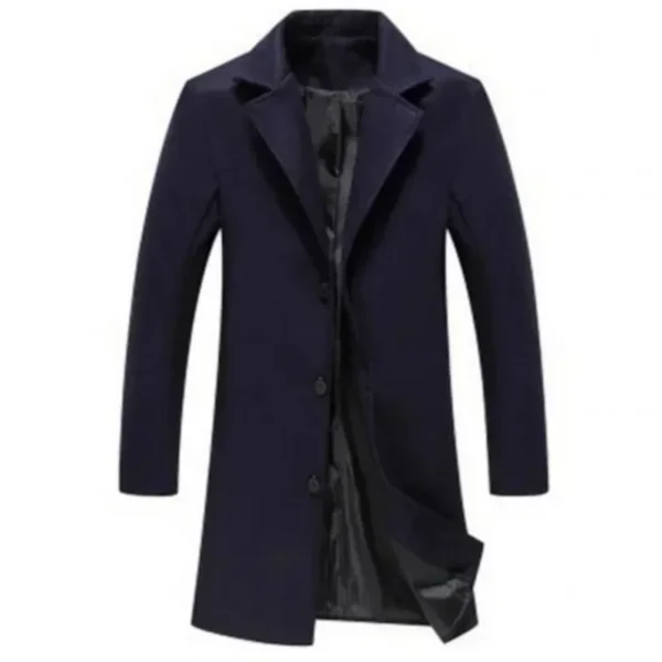 Single Breasted Lapel Long Coat Jacket Fashion Autumn Winter Casual Overcoat Plus Size Trench Men's Woolen Coats Solid Color - Image 4