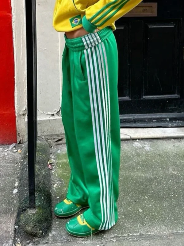 Y2k Pants Women Striped Track Pants Elastic Waist Straight Leg Sweatpants Joggers Wide Leg Side Stripes Pants with Pockets - Image 3