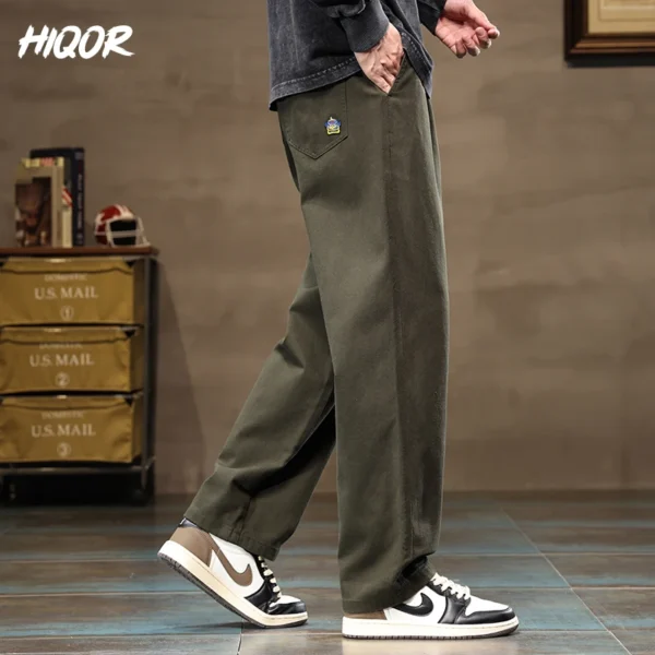 HIQOR Men Casual Pants Fashion Jogger Pant Loose Straight Wide Leg Trousers Cotton Vintage Cargo Pants Man Solid Streetwear Men - Image 4