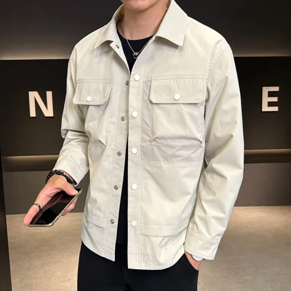 Spring Autumn Men's Thin Workwear Jackets Men Casual Button Down Multi Pocket Bomber Jacket Solid Color Outerwear Coats - Image 2