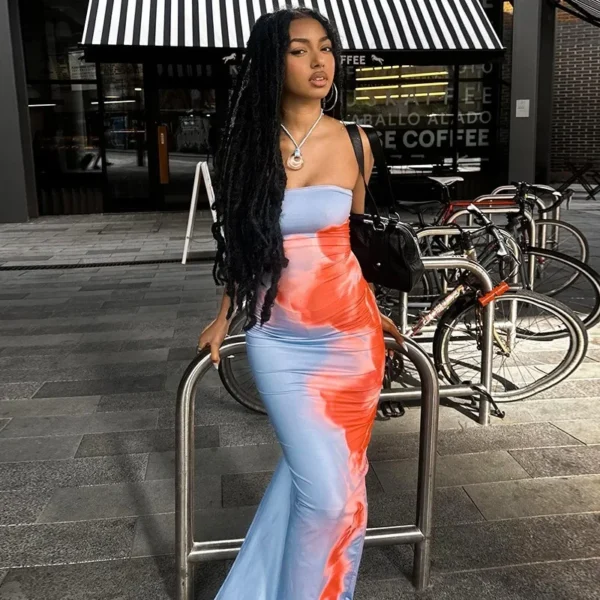 Sexy Strapless Print Tube Maxi Dress Women Off Shoulder Backless Stretch Long Sundress 2024 Summer Beach Y2K Clothes - Image 2