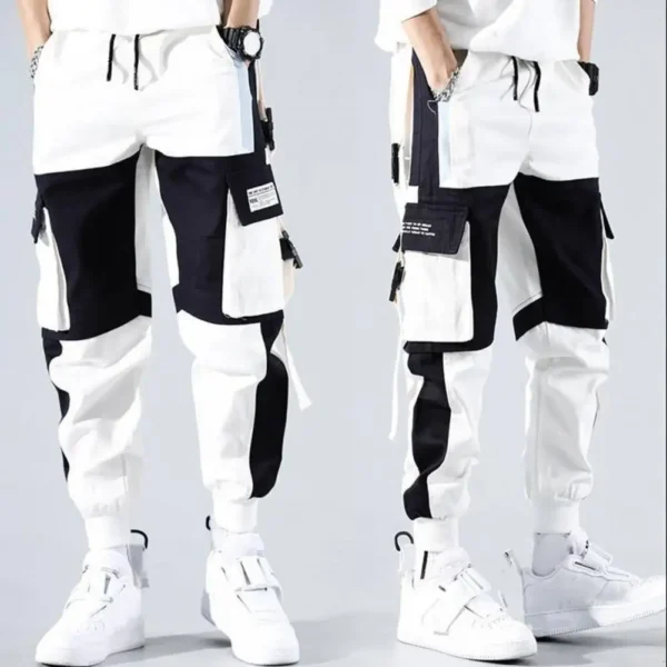 Men Color-blocked Cargo Pants Men's Cargo Pants with Multi Pockets Deep Crotch Buckle Decor Stylish Streetwear Trousers for Hip - Image 2