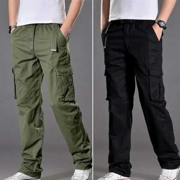 2023 Men's Casual Cargo Cotton Pants Men Pocket Loose Straight Pants Elastic Work Trousers Brand Fit Joggers Male Large Size - Image 4
