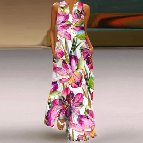 3D Flower Print Plus Size Dresses for Women Ladies Summer Sleeveless Loose Long Maxi Dress Elegant Pockets Party Tunic Dress 5XL - Image 2