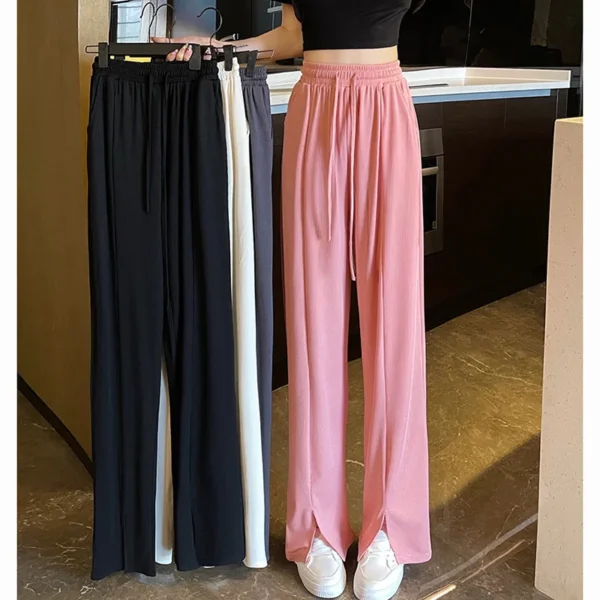 New Women Baggy Outside Summer Pants Lady Wide Leg Straight Leg Commute Trousers Female Split Design High Waisted Draping Slacks