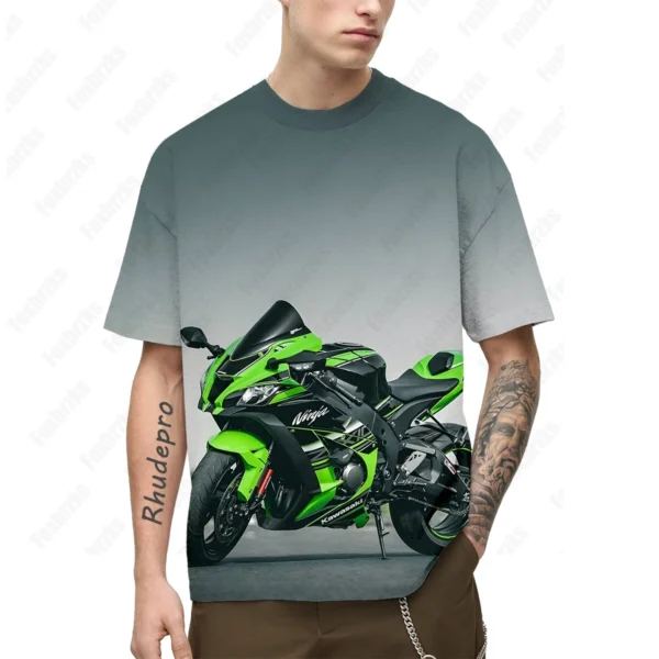 New Summer All-match Kawasakis Motorcycle Short-sleeved T Shirt For Men And Women Racing Fans T-shirt Cycling Half-sleeved - Image 2