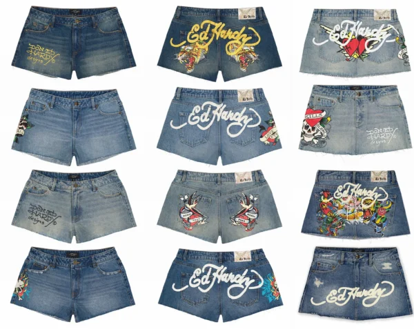 Harajuku Womens Shorts Y2K Shorts Gothic Hip Hop Letter Print Retro Blue Denim Short Shorts High Waist Slim Mini Short Skirt