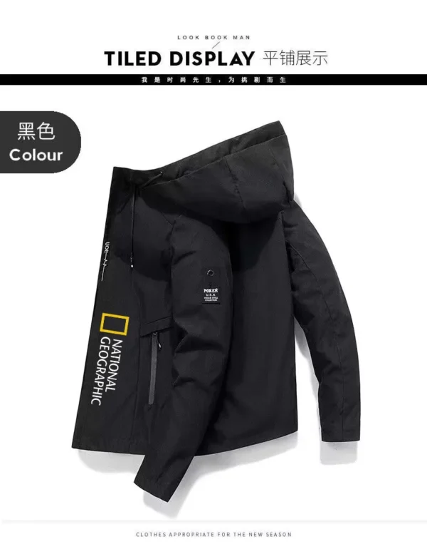 New men's zippered hooded jacket, high-quality polyester windproof outdoor adventure hiking jacket, new autumn and winter clothi - Image 4