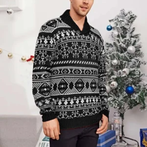 2023 Autumn Winter Loose Christmas Sweater Men New Style Snowflakes Fashion Black White Pullovers Male O-Neck Sweaters Top