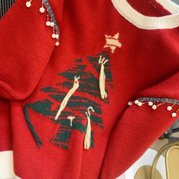 Christma Tree Knit Sweater Pullover Women Fashion Loose Casual Ladies Tops 2023 Winter Long Sleeve O-neck Knitwear Jumpers - Image 5