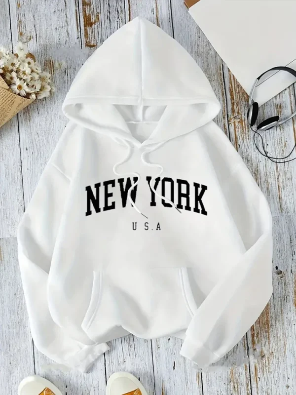 2024 New York City Printed Women's Sportswear Pocket Street Hoodie Simple Sportswear Soft Casual Women's Hoodie