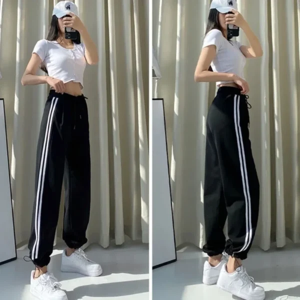 High Waist Striped Patchwork Sports Pants All-match Youth Casual Straight Pants Spring Autumn Fashion Vintage Women Clothing - Image 5