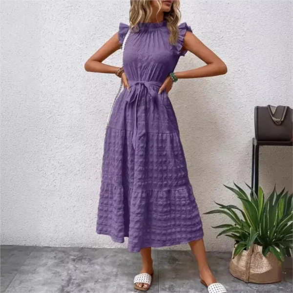 Women Holiday Beach Maxi Dress Sexy Flying Sleeveless Lace Up Elegant Party Korean O Neck Long Ruffles Dresses Vacation Robes - Image 3