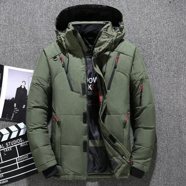 Men's Casual Fashion Padded Thickened Cold Hooded Down Jacket Outdoor Multi-Functional Large Mouth Thick Solid Color Zipper Coat - Image 4