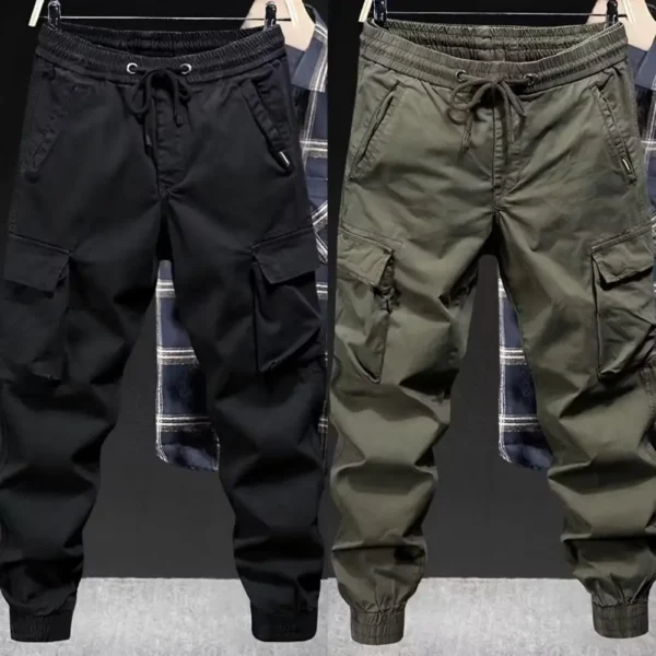 Elastic Waistband Pants Streetwear Pants Men's Drawstring Cargo Pants with Elastic Waist Multi Pockets Ankle-banded for Daily - Image 2