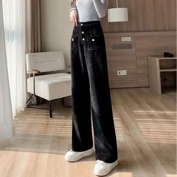 Chenille High Waist Wide Leg Pants for Women's Autumn/Winter New Loose Slimming Versatile Corduroy Straight Leg Casual Trousers - Image 2