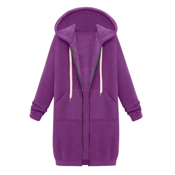 2024 New Women's Zip Up Hoodies Oversized Fleece Long Tunic Sweatshirts Casual Long Sleeve Fall Hoodie Pockets Solid Coat - Image 4
