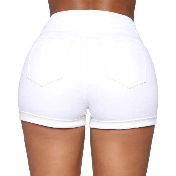 Liooil Cotton Stretchy High Waist Jean Shorts Woman Summer 2023 Casual Sweat With Pocket Zipper White Black Cuffed Denim Shorts - Image 3