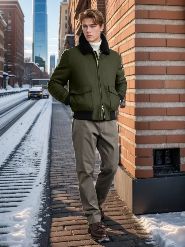 New men's woolen jacket casual Korean style fur collar men's autumn and winter trendy woolen coat jacket men's clothing - Image 2