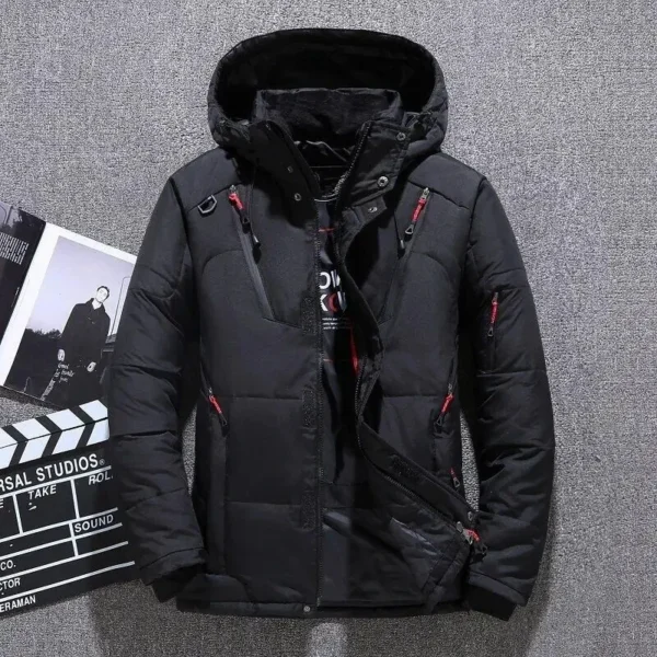 Men's Casual Fashion Padded Thickened Cold Hooded Down Jacket Outdoor Multi-Functional Large Mouth Thick Solid Color Zipper Coat - Image 2
