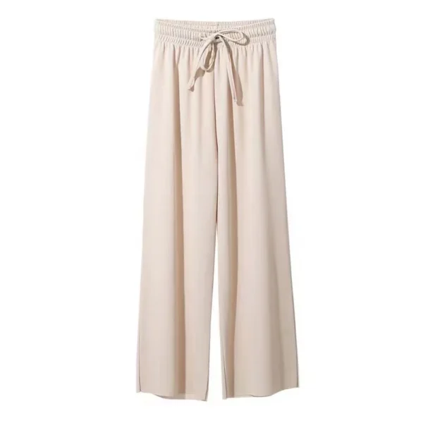 Ice Silk Wide-Leg Pants Women Cool Sweatpants Summer Thin Pleat Loose Straight Pants Office Lady Casual Drawstring Long Trousers - Image 6