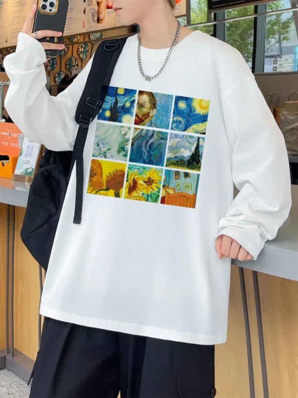 Vintage Y2k Men T-shirts Long Sleeve Designer Brand Autumn Clothing Oversize Cotton Male Tops Harajuku Tees Oil Painting Print - Image 3