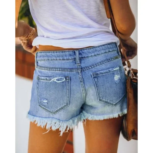 Fashion Flag Motifs Patch Denim Shorts Women Tassel Trouser Legs Three Quarter Pants Summer Female Casual Mini Jeans Streetwear - Image 6