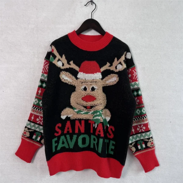 OMCHION Jersey Mujer 2024 New Chic Knitwear Fall And Winter Cartoon Reindeer Flocking Sweater Thick Gothic Clothes Pullover - Image 6