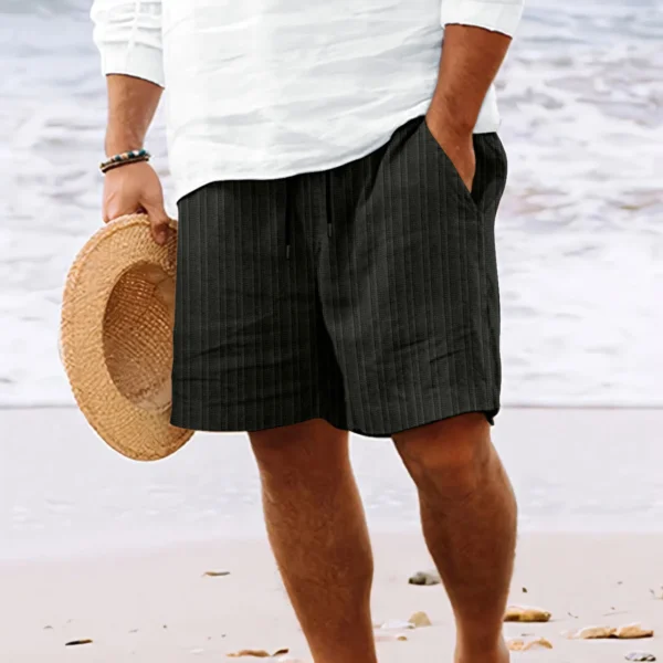 Men's beach pants Striped jacquard solid color drawstring shorts Sports casual relaxed breathable fashion pants for men - Image 6