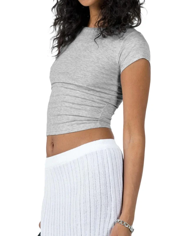 Women Basic Tees Short Sleeve Crew Neck Crop Tops Solid Fit Tight T Shirts Going Out Tops Y2K Summer Streewear - Image 4