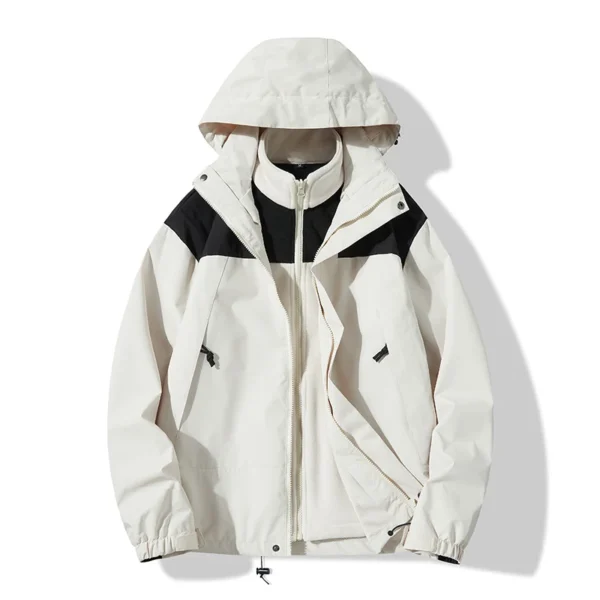3-in-1 Outdoor Waterproof Cardigan Thick Coat Autumn Winter Raincoats Camping HikingWindbreaker Men Women 2pcs Set Hooded Jacket - Image 6