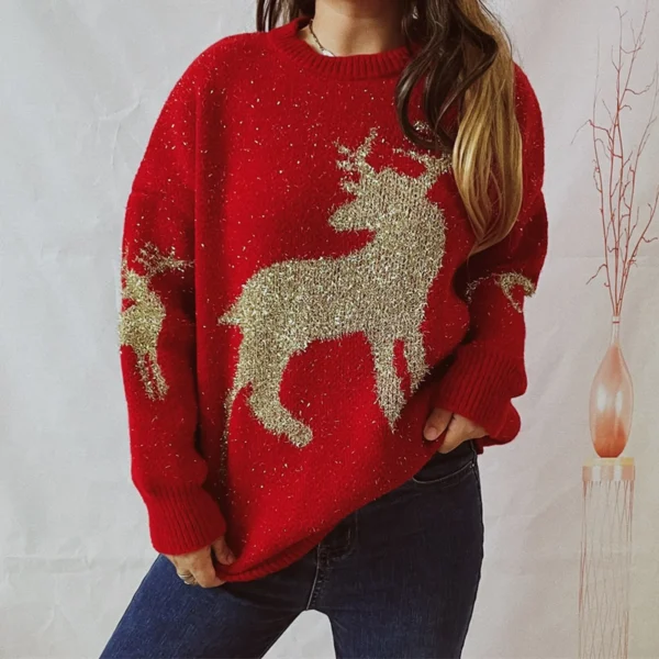 2024 New Winter Christmas Sweater Women's Deer Printed Crewneck Pullover Sweater Casual Soft Warm Sweater Female Knitwear Tops - Image 2