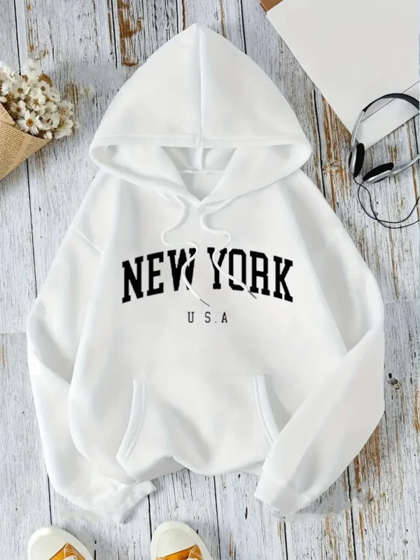 2024 New York City Printed Women's Sportswear Pocket Street Hoodie Simple Sportswear Soft Casual Women's Hoodie - Image 5