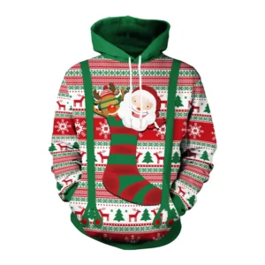 Funny Christmas Gifts 3D Printed Hoodies For Men Clothes Fashion Elk Sock Santa Claus Graphic Sweatshirts Casual Tracksuit Tops
