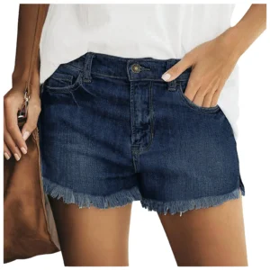 Women'S High Waist Denim Shorts Ripped Raw Hem Jean Shorts Casual Summer Cut Off Street Short With Pockets Female Streetwear