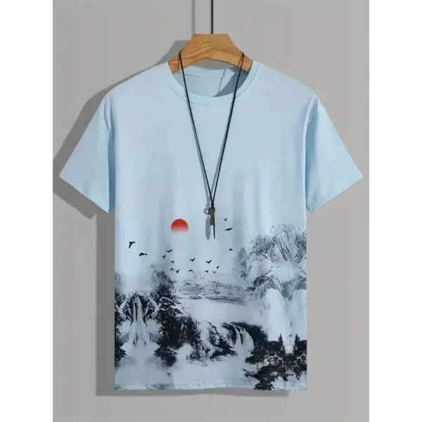 2024 New Men's Landscape 3D Print Short Sleeve T-Shirt Casual and Comfortable Summer Tops Oversize Breathable Tee Clothes - Image 2