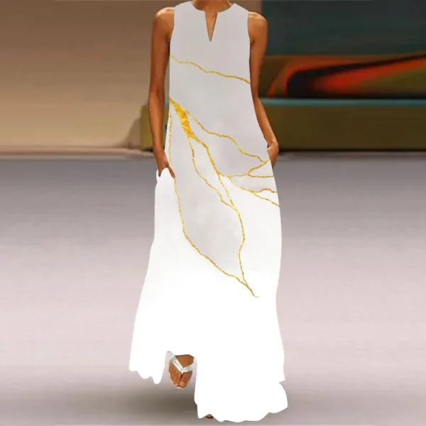 New Women's V-Neck Fashion Vest Long Skirt Casual Flower Print Maxi Skirt Evening Party Summer Comfortable And Breathable Dress - Image 2