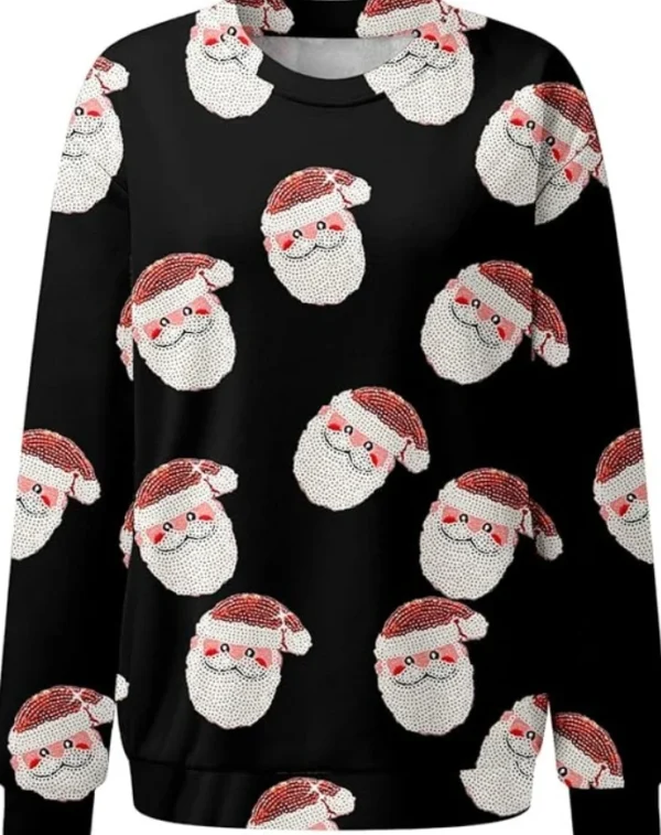 Female T-Shirts Pullover Tops Santa Claus Printed Round Neck Long Sleeved Sweater 2023 Autumn Winter Spring New Fashion Casual - Image 4