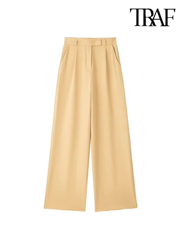 TRAF Women Fashion With Darts Front Pockets Wide Leg Pants Vintage High Waist Zipper Fly Female Trousers Mujer - Image 6