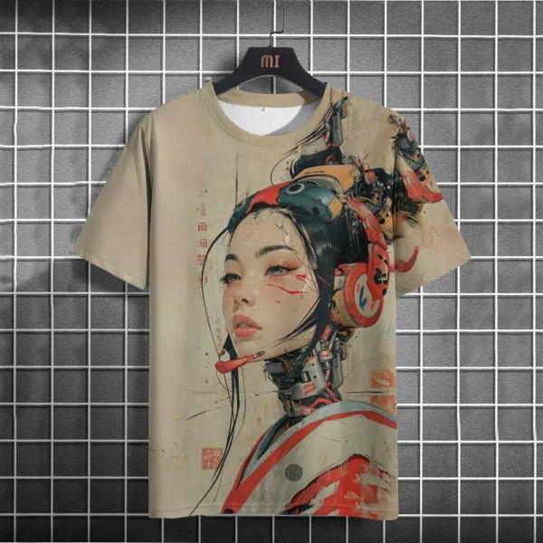 Japanese T Shirt For Men Mechanical Character Graphic Shirts Casual O-neck Short Sleeve Print Tees Oversized Men's Clothing Tops - Image 5