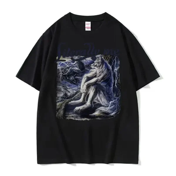 Sitting Wolf Literally Me Funny Meme T Shirt Men Clothing Fashion Retro T Shirts Unisex Casual Cotton Oversized T-shirt Y2k
