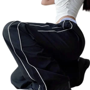 Women Casual Cargo Pants Sweatpants Elastic Waist Wide Leg Pants Baggy Cargo Parachute Pants Jogger Streetwear