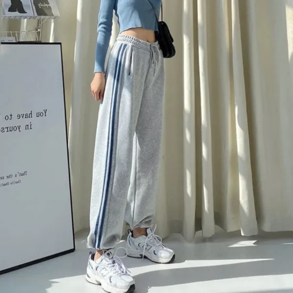 High Waist Striped Patchwork Sports Pants All-match Youth Casual Straight Pants Spring Autumn Fashion Vintage Women Clothing - Image 6
