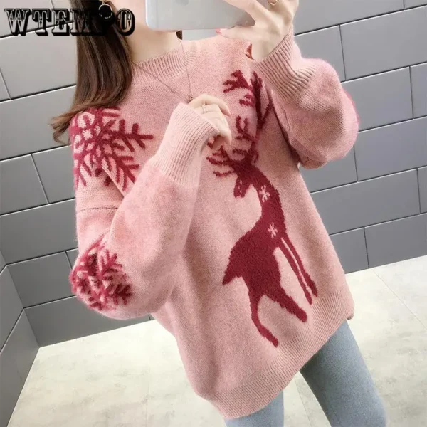 WTEMPO Christmas Loose Knitted Sweaters For Women Pullover Autumn Winter Warm Casual Knitwear All Match Soft T-shirts Female - Image 5