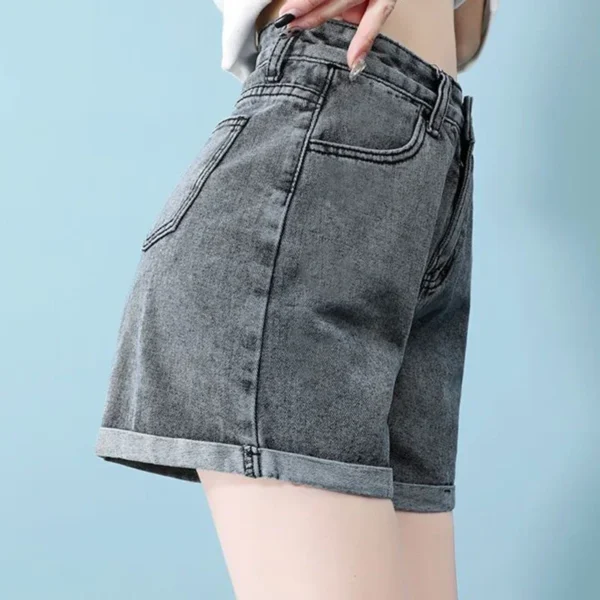 2024 Summer Women's High Waist Denim Shorts Casual Aesthetic Clothes Plus Size Y2k Pants Streetwear Button Wide Leg Short Jeans - Image 6