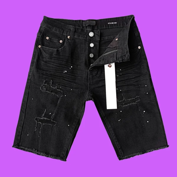 Fashion Purple roca jeans Men woman Brand vintage burr edges washed denim shorts for men Repair Low Raise Skinny Denim pants - Image 2