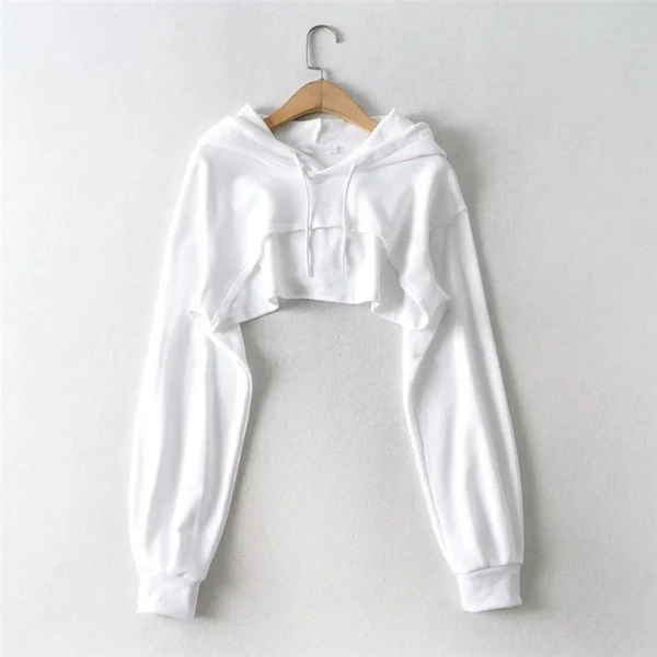 Women Irregular Crop Hoodie Korean Loose Drawstring Long Sleeve Female Hoodie Spring Autumn New Casual Ladies Sweatshirts - Image 2